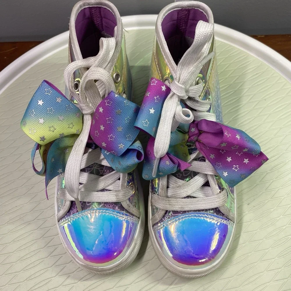 Girls Jojo Siwa Shoes Sneakers size 2US‎ Over the Rainbow Metallic Stars Bow